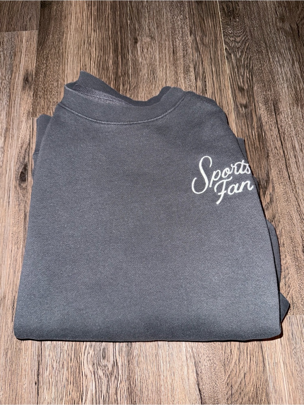 Old Navy Gray Crewneck Sweatshirt with "Sports Fan" Script